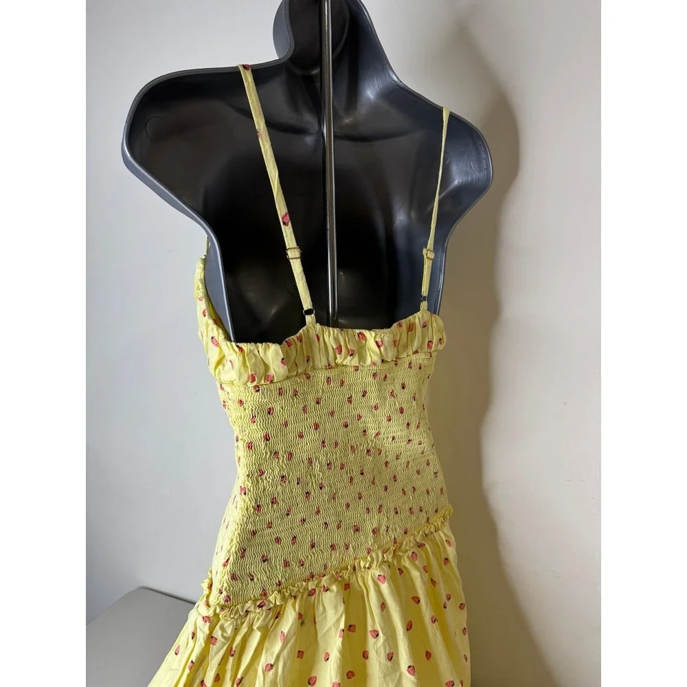 Free People Lavender Daze Smocked Midi Dress Yellow Strawberry Lemon Combo Size